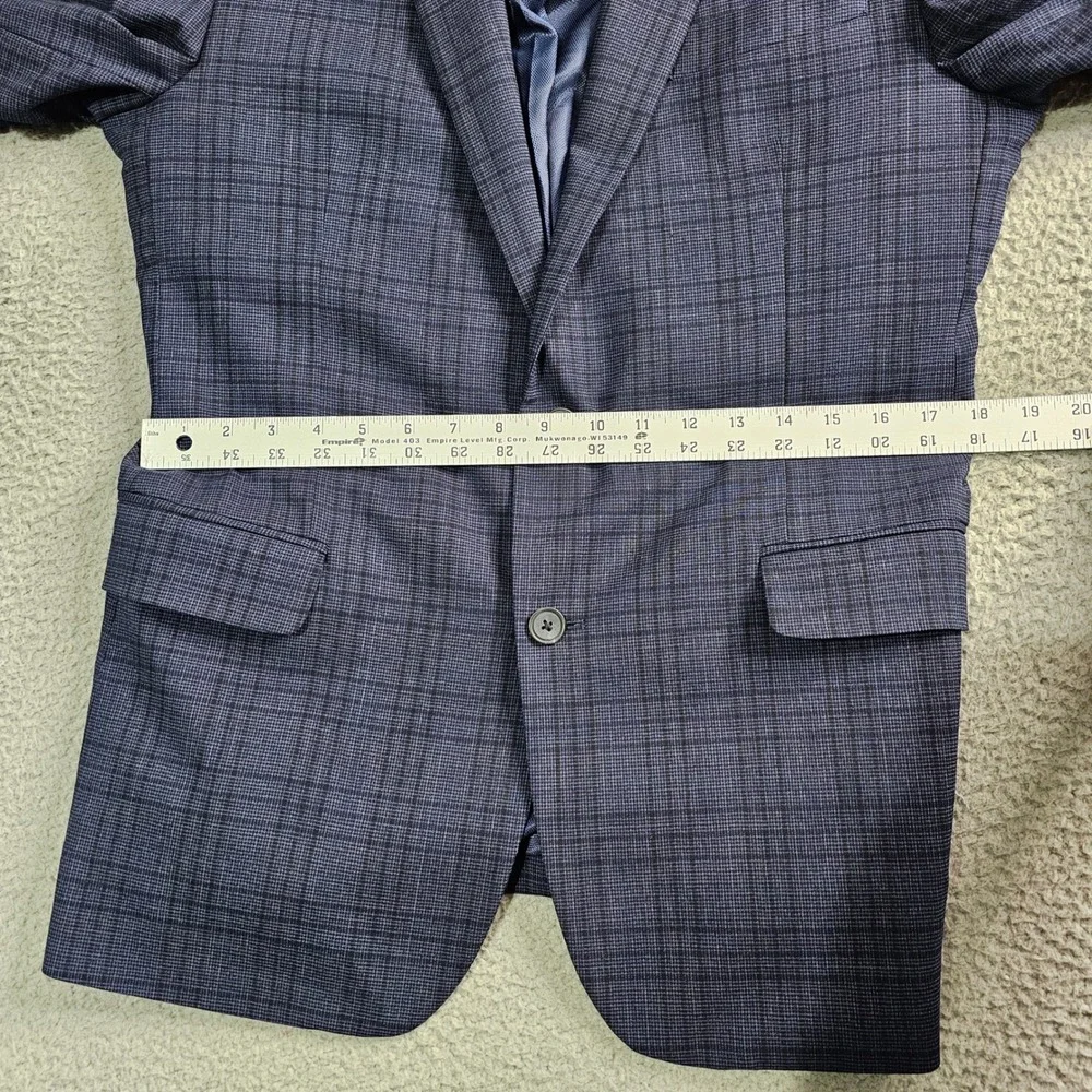 Awearness Kenneth Cole Sport Coat Mens 42R Blue Plaid Slim Fit Wool Blend Blazer